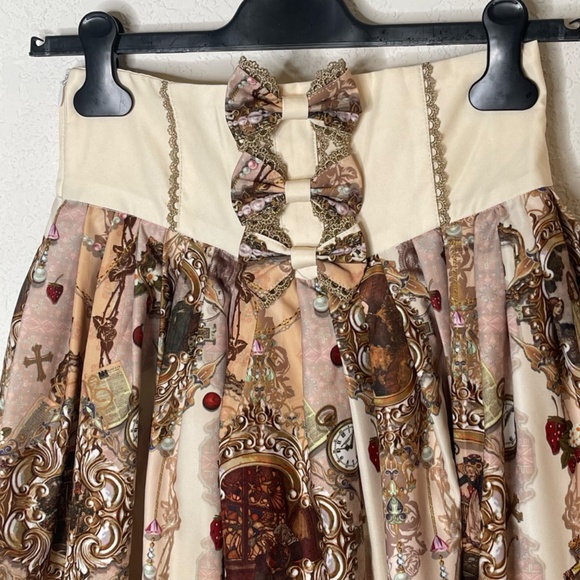 Lolitimes Fairytale Print Whimsigoth Skirt Size Small Multicolor Bow Lace Lined - Picture 3 of 13